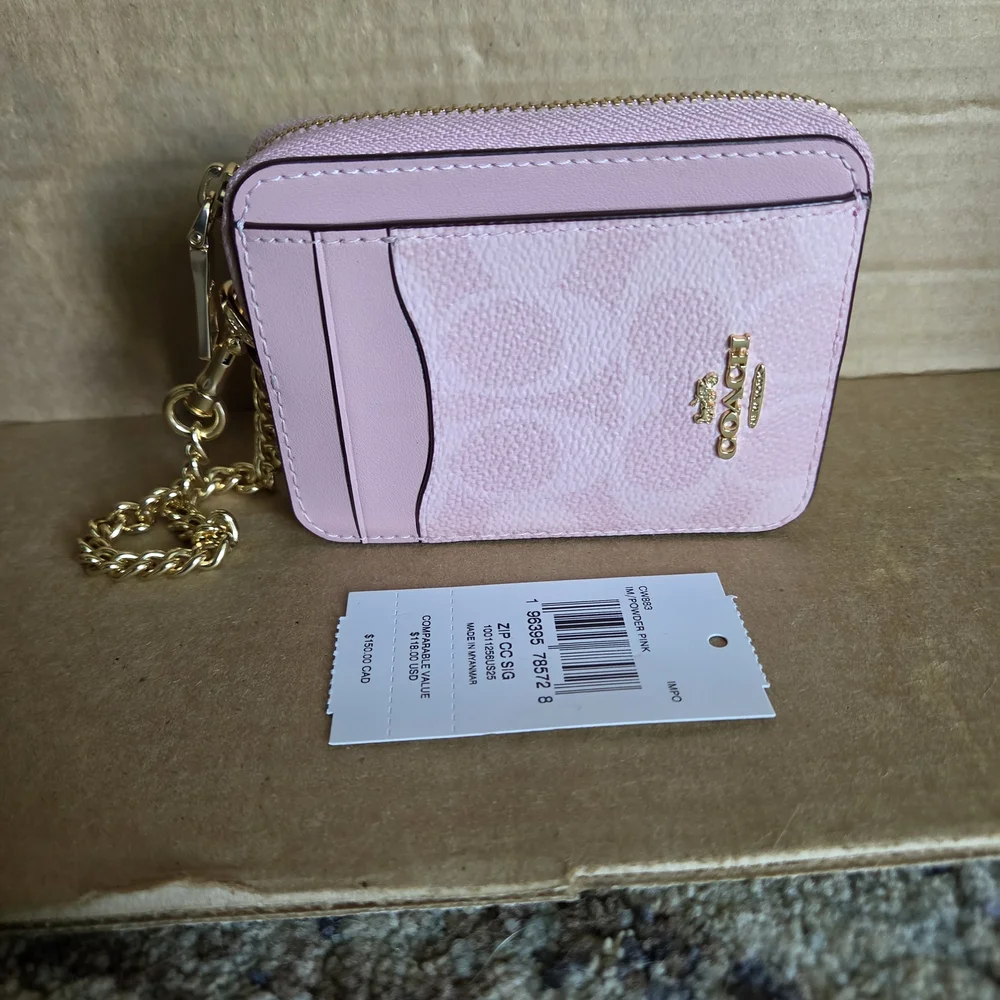 Coach Powder Pink Zip Card Case with Chain Wallet - Picture 8 of 8